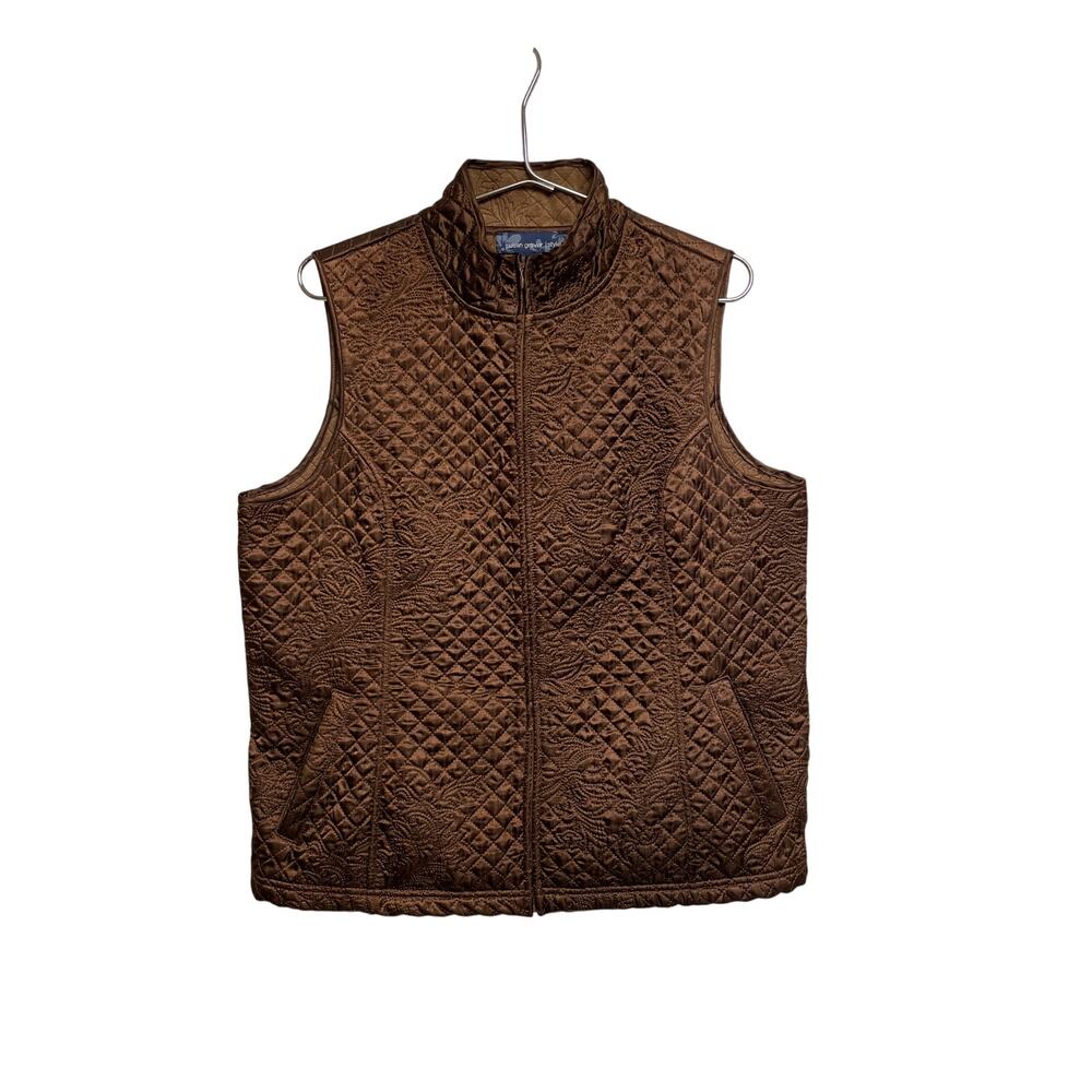 Susan Graver Quilted Women’s Vest Embroidered Pattern Brown  Size L